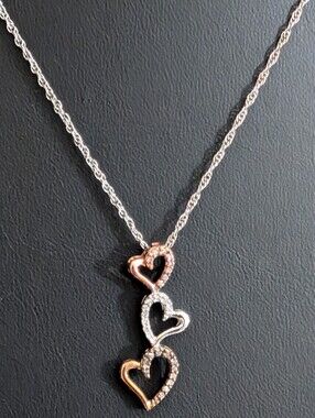 Kay Jewelers Triple Heart Pendant Necklace in Rose Gold and Silver